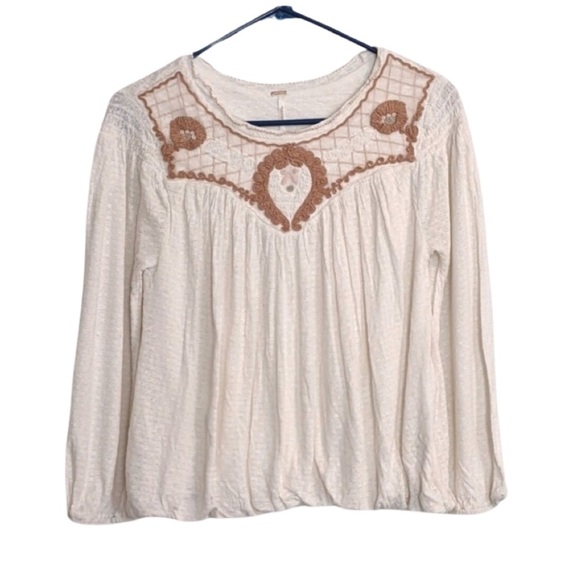 FREE PEOPLE Begonia Embroidered Boho Top in Sand - Picture 5 of 15